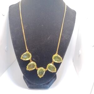 Elegant Gold Tone Necklace with Green/Gold Gemstones J Crew